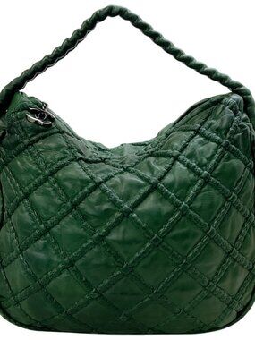 Chanel Green Quilted Lambskin Leather Hidden Chain Hobo Bag